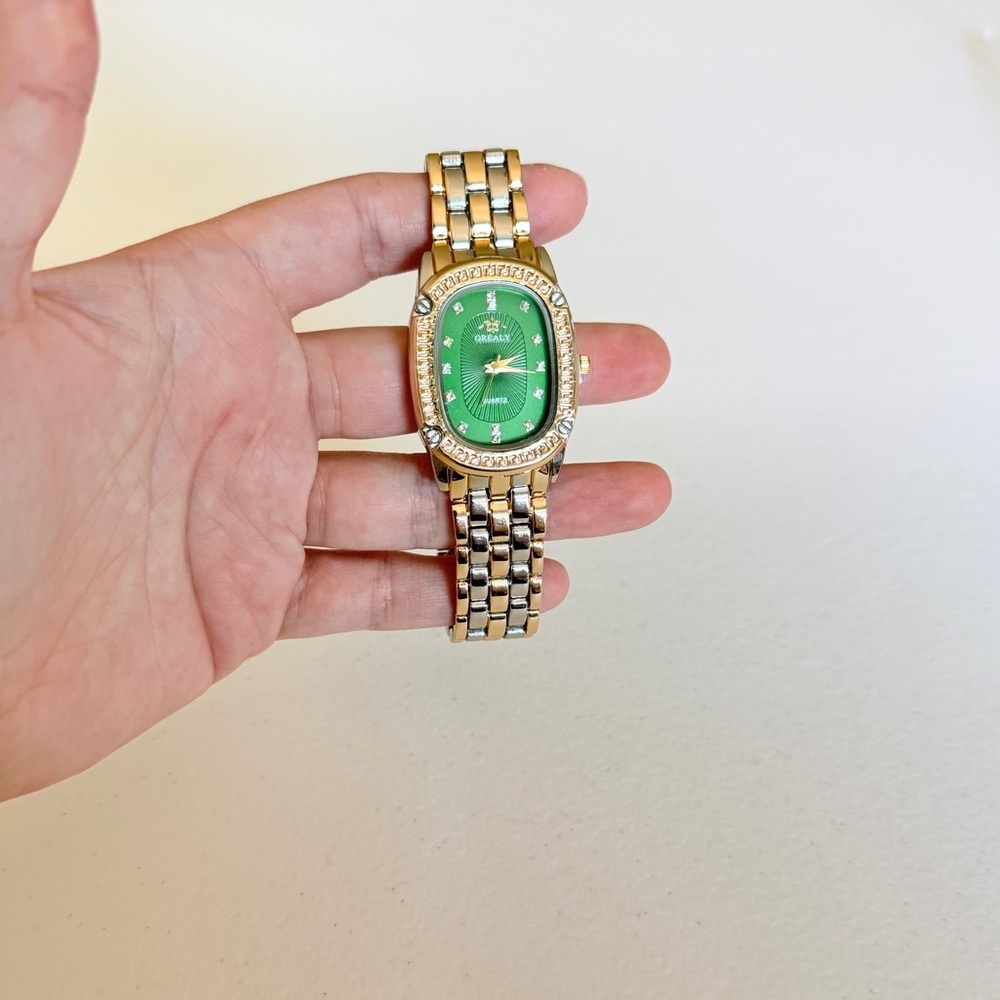 Gold and Silver Two-Tone Watch with Green Dial - Picture 6 of 9